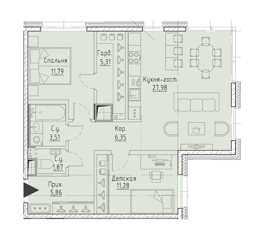 2-комнатная квартира 73.95 м², 8/9 эт., ЖК «LEGENDA Чёрная речка 41»